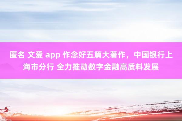 匿名 文爱 app 作念好五篇大著作，中国银行上海市分行 全力推动数字金融高质料发展