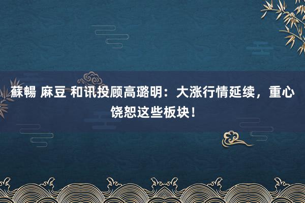 蘇暢 麻豆 和讯投顾高璐明：大涨行情延续，重心饶恕这些板块！