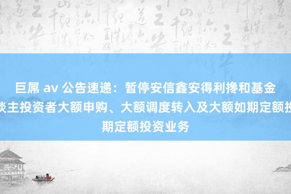 巨屌 av 公告速递：暂停安信鑫安得利搀和基金非个东谈主投资者大额申购、大额调度转入及大额如期定额投资业务