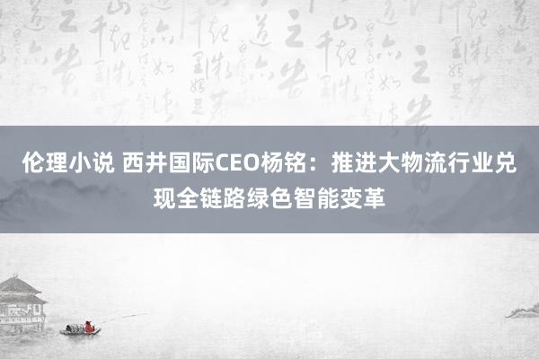 伦理小说 西井国际CEO杨铭：推进大物流行业兑现全链路绿色智能变革