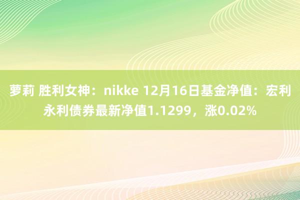 萝莉 胜利女神：nikke 12月16日基金净值：宏利永利债券最新净值1.1299，涨0.02%